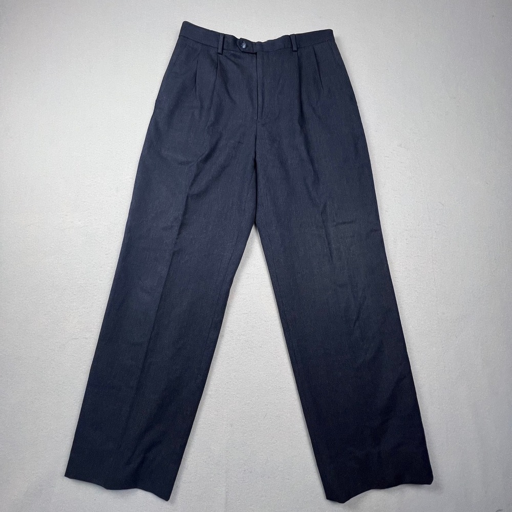 Louis Raphael Pleated Trousers Womens 32 Navy Blue Pure Wool Vintage Dress Pants